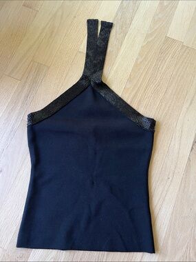 Beaded Halter Neck Black Tank Top